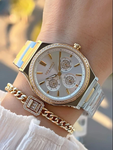 Dice Kayek 2 Yıl Garantili Çelik Kasa Ve Kordon 5 Atm Suya Dayanıklı Kadın Kol Saati+Bileklik DC.002 ürün görseli