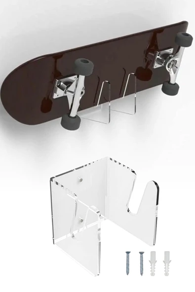 Şeffaf Pleksi Malzemeden Duvar Tipi Kaykay Rafı Dayanıklı ve Estetik Kaykay Saklama Aparatı ürün görseli