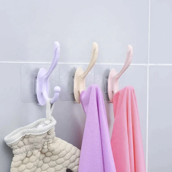 Şeffaf Yapışkanlı 6'lı Renkli Askı Seti Duvar Tipi Pratik Banyo ve Mutfak Düzenleyici - Resim 5