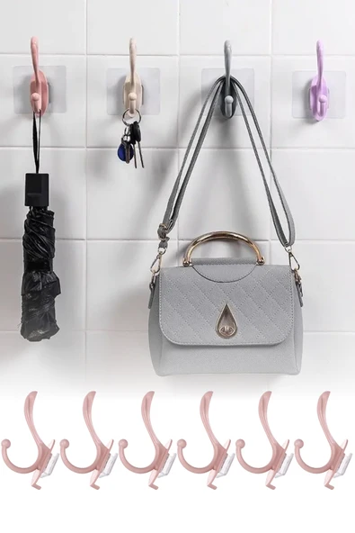 Şeffaf Yapışkanlı 6'lı Renkli Askı Seti Duvar Tipi Pratik Banyo ve Mutfak Düzenleyici ürün görseli