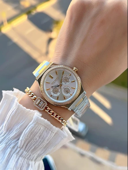 Dice Kayek 2 Yıl Garantili Çelik Kasa Ve Kordon 5 Atm Suya Dayanıklı Kadın Kol Saati+Bileklik DC.002 - Resim 2