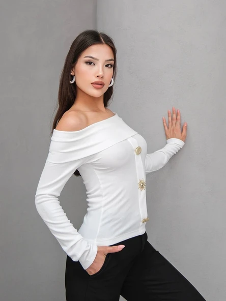 MADONNA YAKA ÜÇ DÜĞMELİ BLUZ - Resim 10