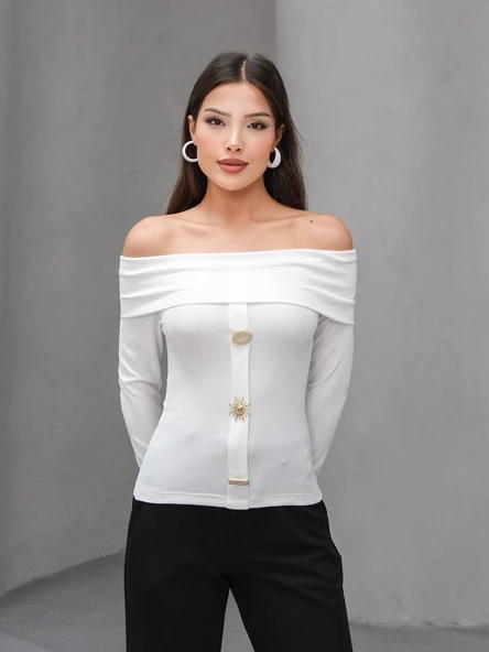 MADONNA YAKA ÜÇ DÜĞMELİ BLUZ - Resim 8