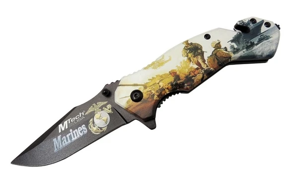 4 23 2 Marines Kurtarma / Kamp Çakı 20cm - Yarı Otomatik, Kemerlikli, Cam Kırma Ve İp Kesme Aparatlı ürün görseli