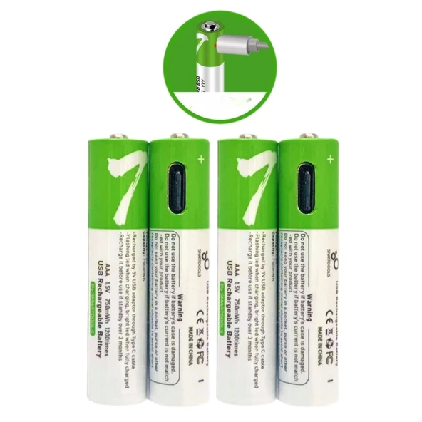 Usb Type-c Şarjlı 4 Adet Aaa 1.5v Lityum Kalem Pil 750mah Uzun Ömürlü - 4