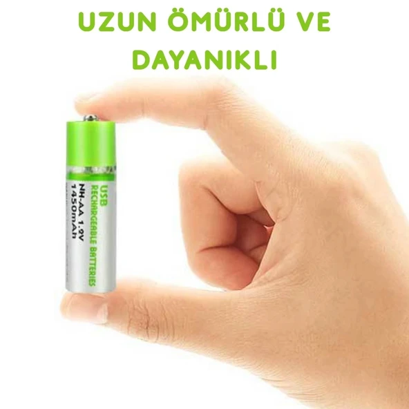 Usb Şarjlı 1450mah Aa 1.2v Lityum Kalem Pil 2’li Set Dönüşümlü Batarya - 6