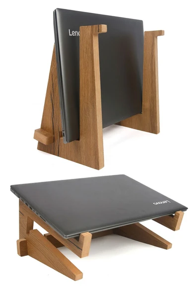 Ayarlanabilir Kademeli Ahşap Laptop Standı Notebook Yükseltici Macbook Tutucu 13" 14" 15" 16" 17" - 1
