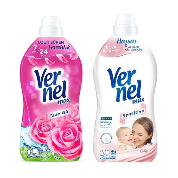 Vernel Max Kons.Çam.Yumuşatıcı 1440 ml Taze Gül ve Sensitive 2 li ürün görseli
