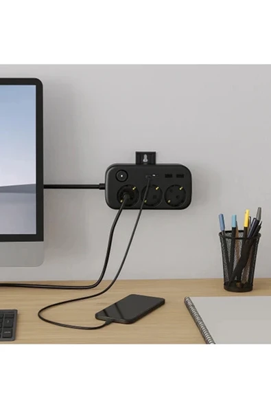 Akım Korumalı Priz 2 Usb + 2 Type-c Girişli 2 Metre Kablosu Anahtarlı Ve Duvara Monte Edilebilir - 4