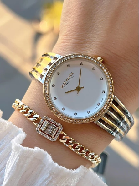 Dice Kayek 2 Yıl Garantili Çelik Kasa Ve Kordon 5 Atm Suya Dayanıklı Kadın Kol Saati+Bileklik AC.01 ürün görseli 1