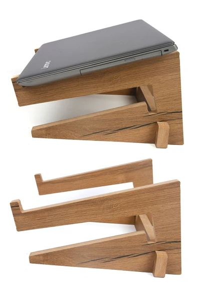 Ayarlanabilir Kademeli Ahşap Laptop Standı Notebook Yükseltici Macbook Tutucu 13" 14" 15" 16" 17" - 8