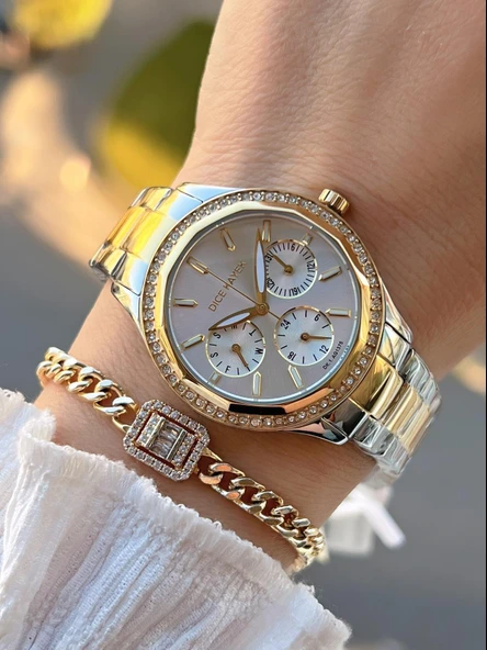 Dice Kayek 2 Yıl Garantili Çelik Kasa Ve Kordon 5 Atm Suya Dayanıklı Kadın Kol Saati+Bileklik AA.001