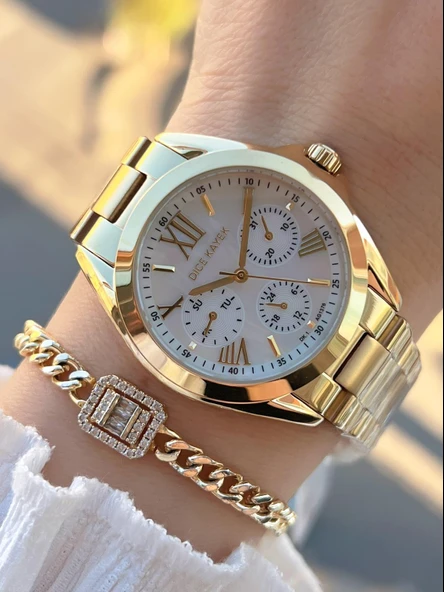 Dice Kayek 2 Yıl Garantili Çelik Kasa Ve Kordon 5 Atm Suya Dayanıklı Kadın Kol Saati+Bileklik AV.001 ürün görseli