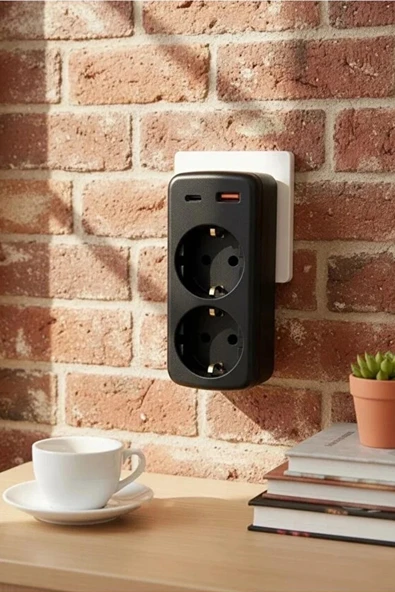 Çoklu Priz Yüksek Gerilim Korumalı 2’li Priz 1xusb 1xtype-c Çıkışlı Grup Priz Çoğaltıcı