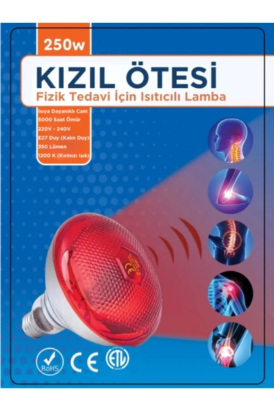 250w Kızılötesi (infrared) Isıtıcılı Fizik Tedi Lambası (kırmızı Işık) E27 (kalın Duy)