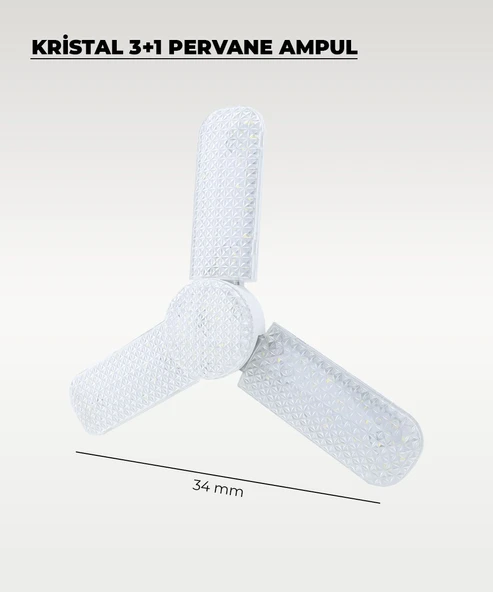 40W Kristal Pervane 3+1 Kanatlı Ampul 6500K Beyaz Işık - Resim 2