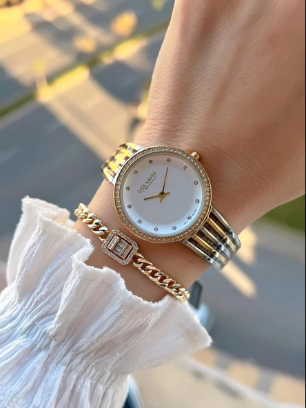 Dice Kayek 2 Yıl Garantili Çelik Kasa Ve Kordon 5 Atm Suya Dayanıklı Kadın Kol Saati+Bileklik AC.01 - Resim 2