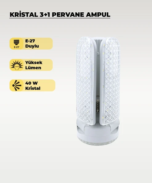 40W Kristal Pervane 3+1 Kanatlı Ampul 6500K Beyaz Işık ürün görseli