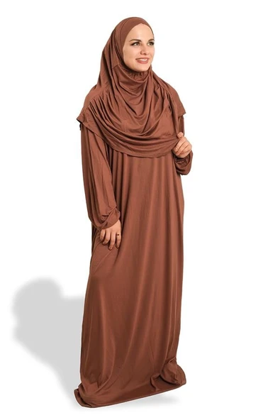 Kahve İki Parça Namaz Elbisesi Viskon Düz 2504_14 ürün görseli 1