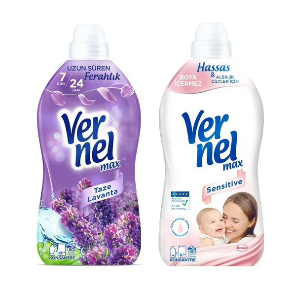 Vernel Max Kons.Çam.Yumuşatıcı 1440 ml Lavanta ve Sensitive 2 li