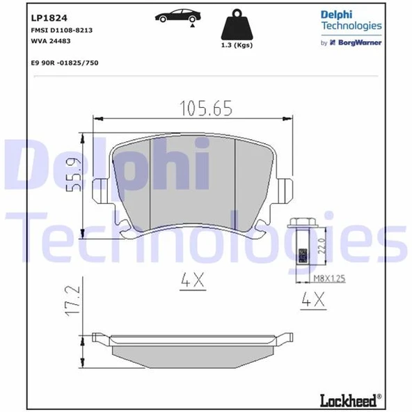 DELPHI LP1824 ARKA BALATA PASSAT-CC-CADDY-GOLF5-GOLF6-JETTA-A3-A6-LEON-OCTAVIA-SUPERB 04 > GDB1622 3C0698451D-1K0698451G-4F0698451D ürün görseli 1