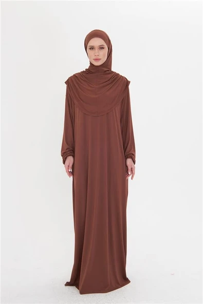 Kahve Tek Parça Namaz Elbisesi Viskon Düz 2503_14 ürün görseli 1