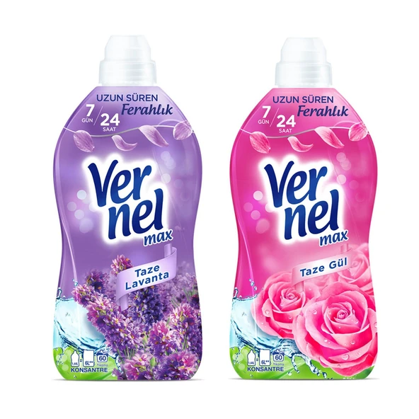 Vernel Max Kons.Çam.Yumuşatıcı 1440 ml Lavanta ve Taze Gül 2 li