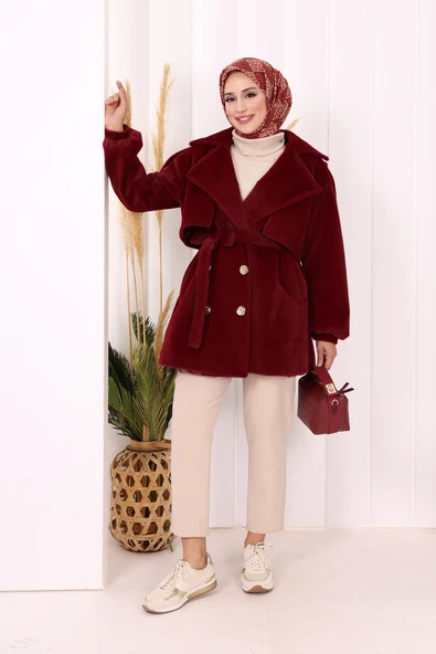 Düğmeli Kaban 70059 Bordo - 1
