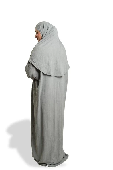 Gri İki Parça Namaz Elbisesi Dokuma Kendinden Desenli 2502_15 - Resim 4