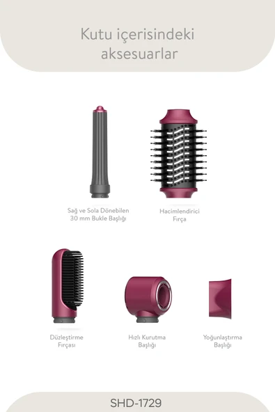 Pro Compact Uzun Multi-styler Hava Üfleme 5in1 Saç Şekillendirici Bldc Shd-1729 Royal Gilded Red - 8