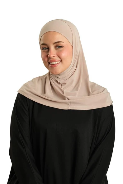 Sütlü Kahve Pratik Hazır Geçmeli Boru Boneli İkili Tesettür Eşarp Sandy Düz 2501_26 ürün görseli 1