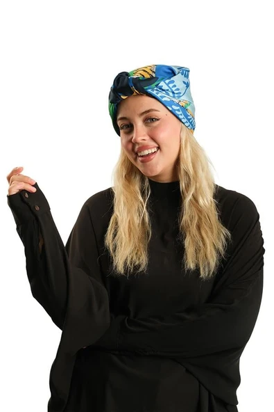 Bebe Mavisi Pratik Hazır Geçmeli Tesettür Bone İpek Desenli 2410_11 ürün görseli 1