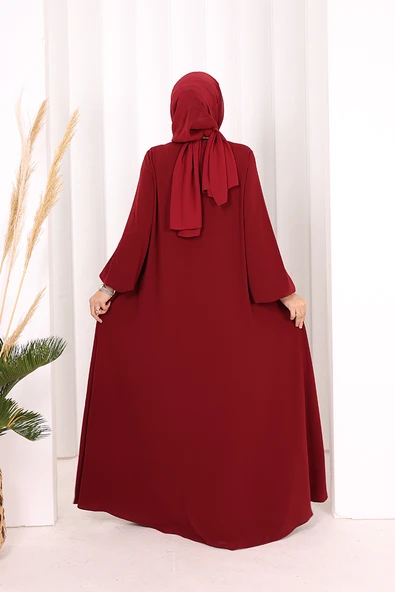 Fermuarlı Kol Manşetleri Büzgülü Mevlana Ferace 6007 Bordo - Resim 4