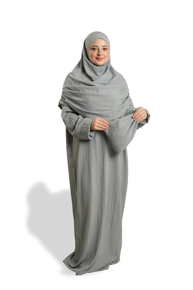 Gri İki Parça Namaz Elbisesi Dokuma Kendinden Desenli 2502_15 - Resim 3