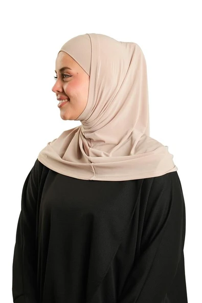 Sütlü Kahve Pratik Hazır Geçmeli Boru Boneli İkili Tesettür Eşarp Sandy Düz 2501_26 - Resim 2