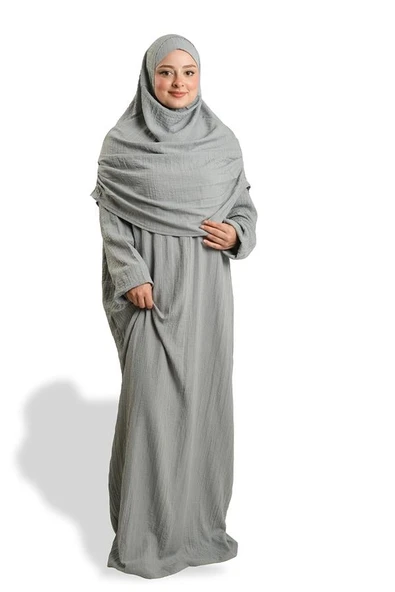 Gri İki Parça Namaz Elbisesi Dokuma Kendinden Desenli 2502_15 ürün görseli 1