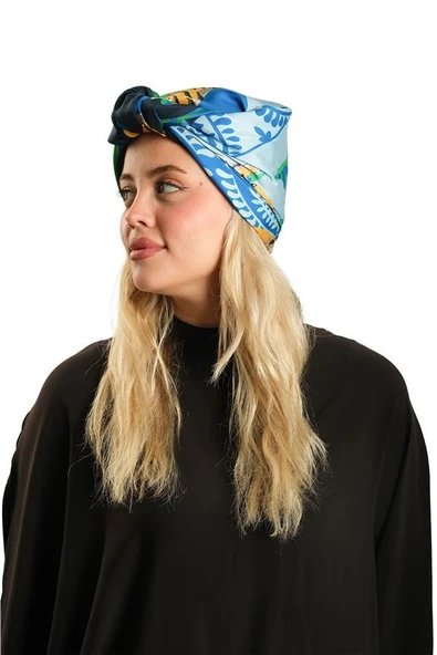 Bebe Mavisi Pratik Hazır Geçmeli Tesettür Bone İpek Desenli 2410_11 - Resim 2