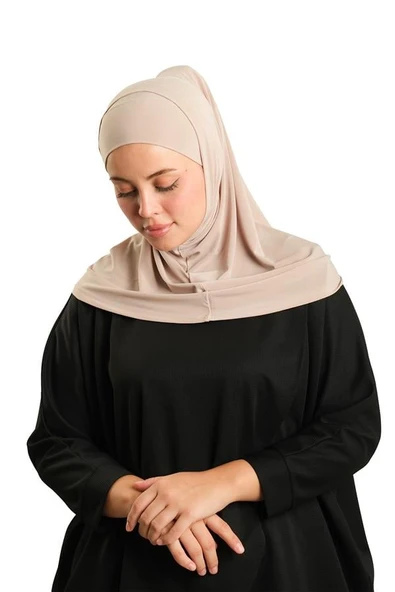 Sütlü Kahve Pratik Hazır Geçmeli Boru Boneli İkili Tesettür Eşarp Sandy Düz 2501_26 - Resim 3