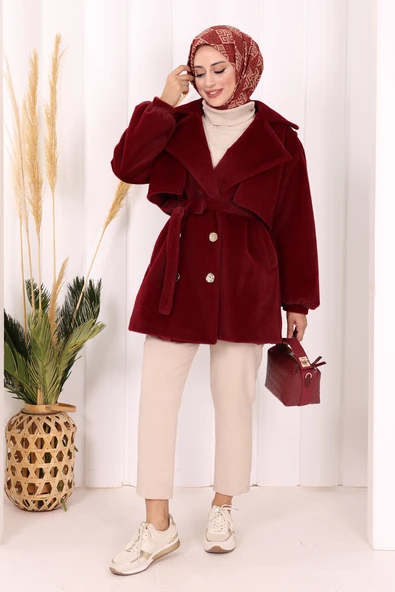 Düğmeli Kaban 70059 Bordo - 2