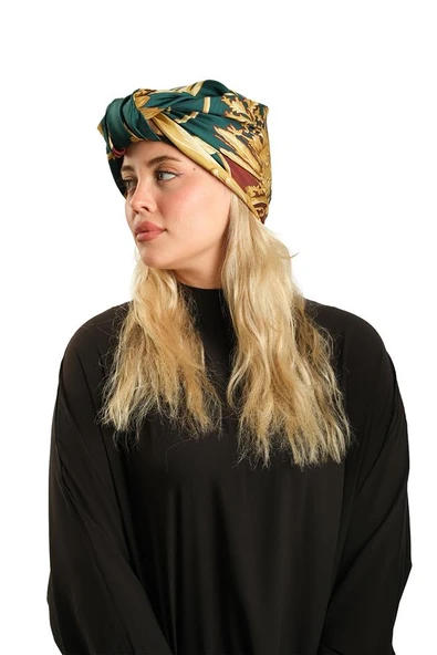 Zümrüt Pratik Hazır Geçmeli Tesettür Bone İpek Desenli 2410_37 - Resim 3