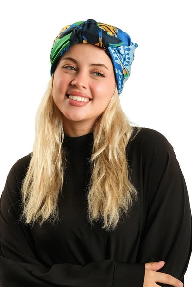 Bebe Mavisi Pratik Hazır Geçmeli Tesettür Bone İpek Desenli 2410_11 - Resim 4