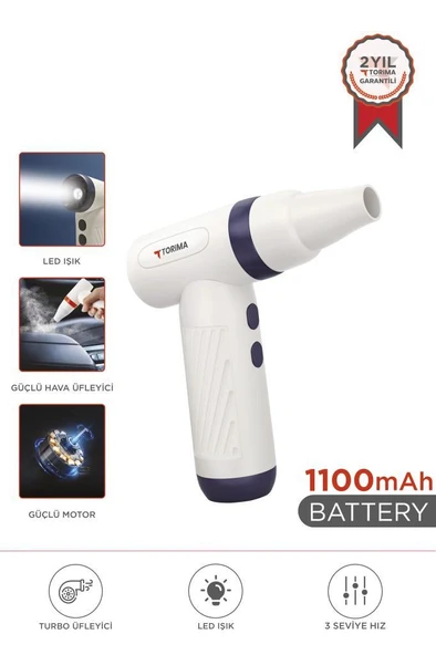 Torima TTB-01 Mavi Yüksek Hızlı Turbo 85 000 pm -1100 mAh - 40 W Hava Üfleme Makinası. ürün görseli