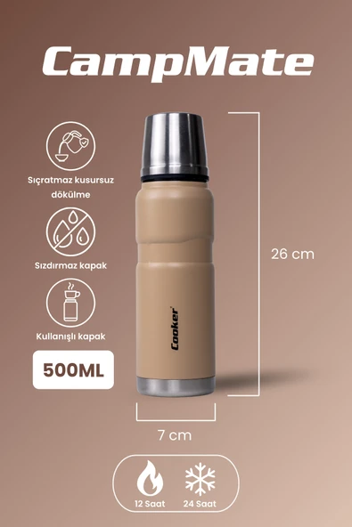 Cooker CKR2052 0.50 Lt Çift Kat Sızdırmaz Paslanmaz Çelik Termos Krem - 2