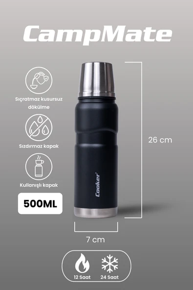 Cooker CKR2052 500 ML Çift Kat Sızdırmaz Paslanmaz Çelik Termos  Siyah - 2