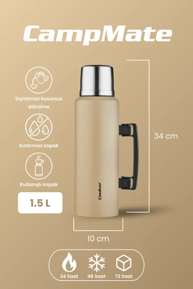 Cooker 1.5 Litre Çift Katlı Çelik Termos Bej - 2