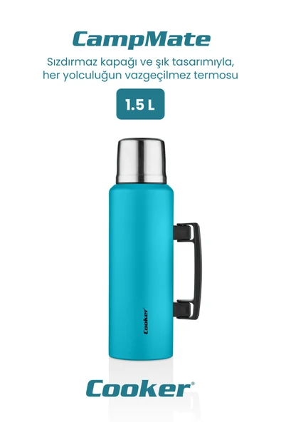 Cooker CKR2085 1.5 Litre Çift Katlı Kulplu Çelik Termos Mavi - 1