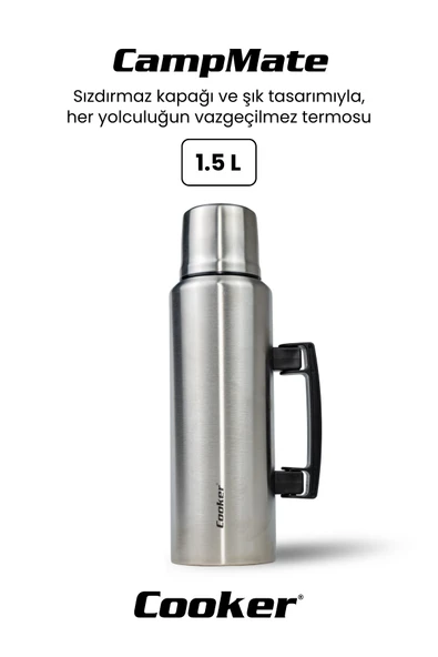 Cooker CKR2084 1.5 Litre Çift Katlı Kulplu Paslanmaz Çelik Termos Gümüş - 1