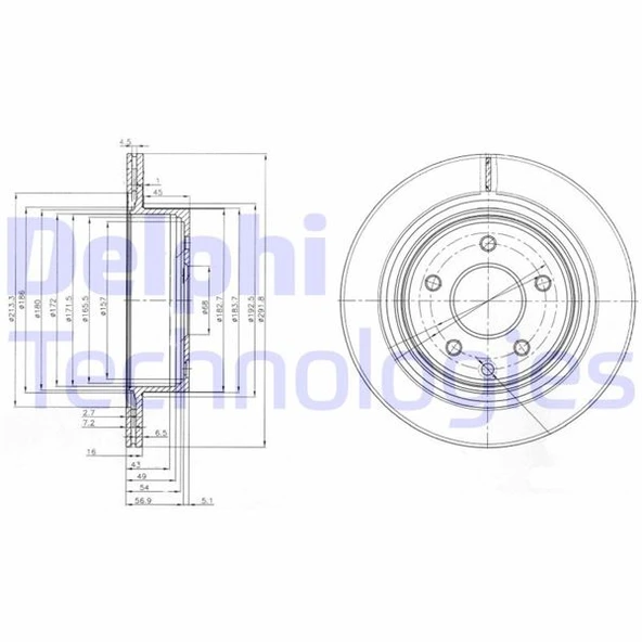 DELPHI BG3765C ARKA FREN AYNASI X-TRAIL 01> X-TRAIL II 07>13 QASHQAI 07>13 JUKE F15 14>19 KOLEOS 08> KOLEOS II 1 6> 292x16x5DELİK KAPLAMALI 432068H305-432068H700-432003112R ürün görseli 1