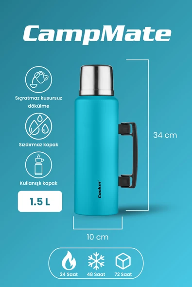 Cooker CKR2085 1.5 Litre Çift Katlı Kulplu Çelik Termos Mavi - 2