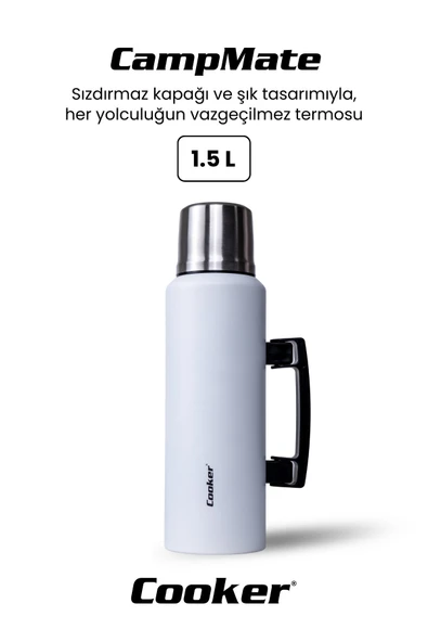 Cooker CKR2085 1.5 Litre Çift Katlı Kulplu Çelik Termos Beyaz - 1
